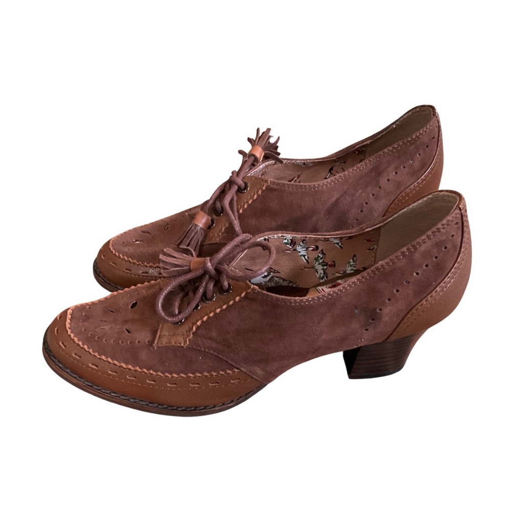 Miss L-Fire Heeled Oxfords Womens 37 Brown Leather Suede Brogue Tassel Wingtip